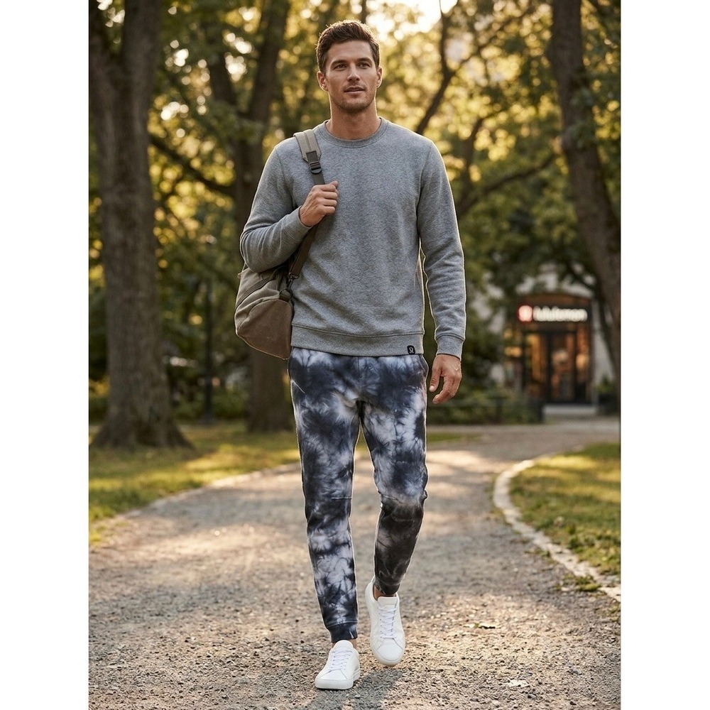 Lululemon City Sweat Jogger Mens Medium Black White Tie Dye Marble French Terry